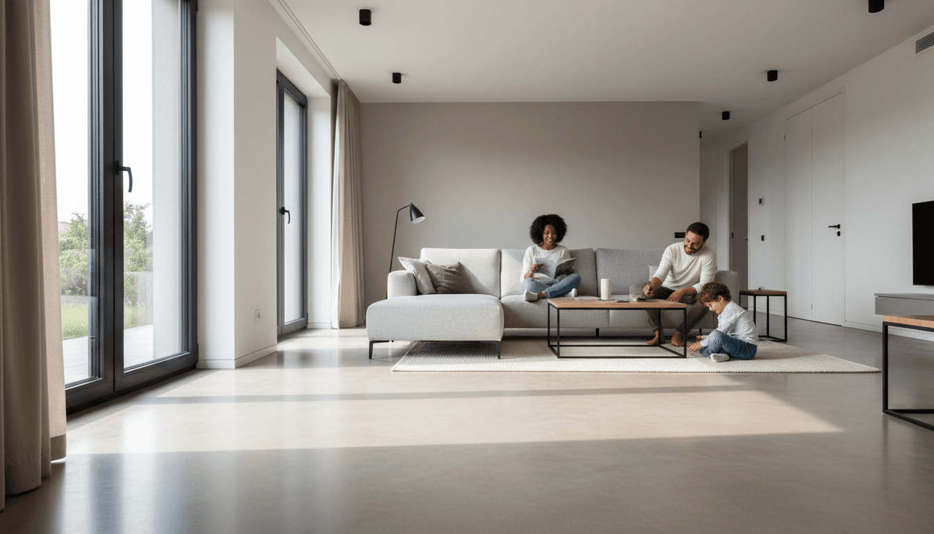 Refinished concrete floor in a residential interior