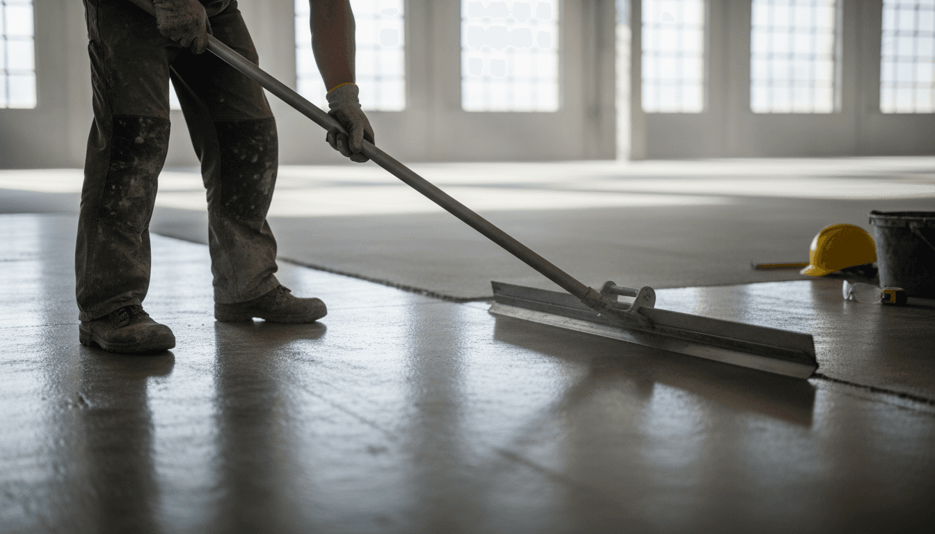 Contractor inspecting a concrete surface during a site visit